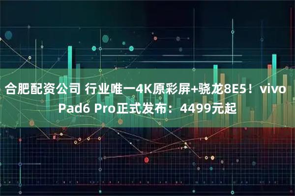 合肥配资公司 行业唯一4K原彩屏+骁龙8E5！vivo Pad6 Pro正式发布：4499元起